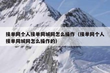 接单网个人接单同城网怎么操作（接单网个人接单同城网怎么操作的）