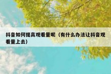 抖音如何提高观看量呢（有什么办法让抖音观看量上去）