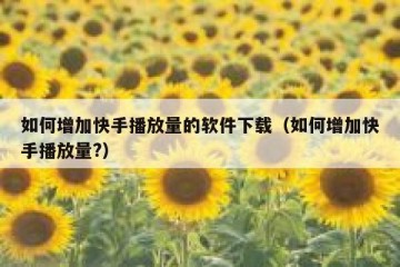 如何增加快手播放量的软件下载（如何增加快手播放量?）