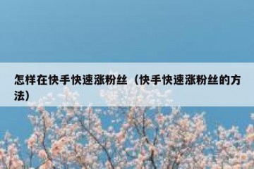 怎样在快手快速涨粉丝（快手快速涨粉丝的方法）