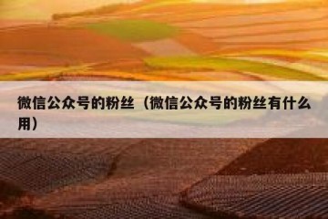 微信公众号的粉丝（微信公众号的粉丝有什么用）