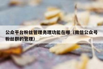 公众平台粉丝管理务理功能在哪（微信公众号粉丝群的管理）