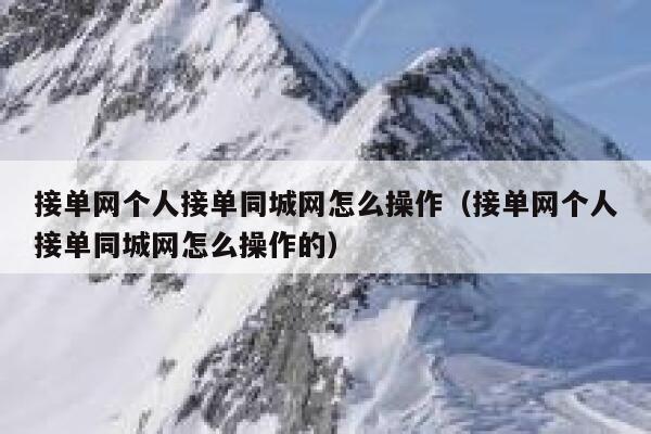 接单网个人接单同城网怎么操作（接单网个人接单同城网怎么操作的） 第1张